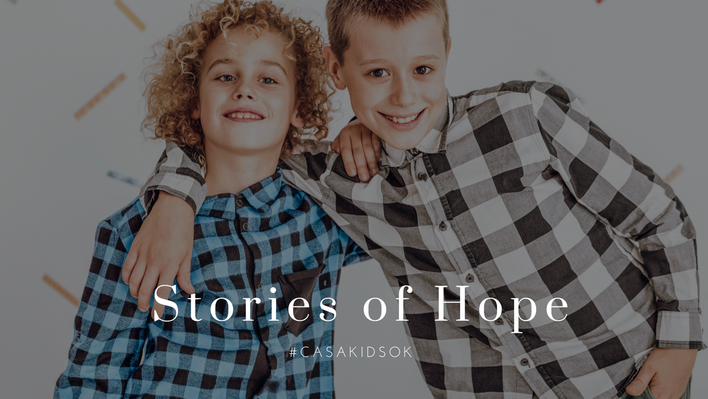 stories of hope, #casakidsok, 2 boys, close up, curly hair, short hair, flannel shirts, matching